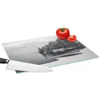 KitchenYeah Glazen Snijplank - 39x28 - Water - Winter - Natuur - Dennenboom - Snijplanken Glas