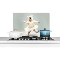 KitchenYeah Spatscherm keuken 70x50 cm - Kookplaat achterwand IJsbeer - Tutu - Wit - Portret - Dieren - Kinderen - Muurbeschermer - Spatwand fornuis - Hoogwaardig aluminium