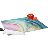 KitchenYeah Glazen Snijplank - 39x28 - Marmer - Verf - Regenboog - Snijplanken Glas