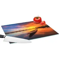 KitchenYeah Glazen Snijplank - 39x28 - Boot - Water - Zonsondergang - Oranje - Water - Snijplanken Glas