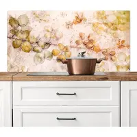 KitchenYeah Spatscherm keuken 120x60 cm - Kookplaat achterwand Bloemen - Bladeren - Kunst - Verf - Muurbeschermer - Spatwand fornuis - Hoogwaardig aluminium