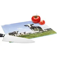 KitchenYeah Glazen Snijplank - 28x20 - Koeien - Gras - Dieren - Zon - Boerderij - Snijplanken Glas