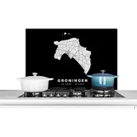 KitchenYeah Spatscherm keuken 90x60 cm - Kookplaat achterwand Groningen - Kaart - Nederland - Muurbeschermer - Spatwand fornuis - Hoogwaardig aluminium