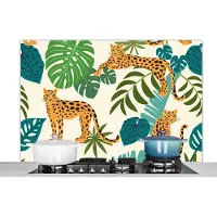 KitchenYeah Spatscherm keuken 120x80 cm - Kookplaat achterwand Jungle - Luipaard - Planten - Patroon - Meiden - Jongens - Muurbeschermer - Spatwand fornuis - Hoogwaardig aluminium