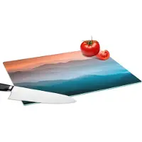 KitchenYeah Glazen Snijplank - 39x28 - Bergen - Zon - Oranje - Natuur - Snijplanken Glas