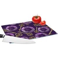 KitchenYeah Glazen Snijplank - 28x20 - Edelsteen - Patronen - Goud - Sleutel - Snijplanken Glas