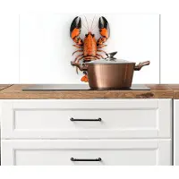 KitchenYeah Spatscherm keuken 90x45 cm - Kookplaat achterwand Kreeft - Zwart - Oranje - Wit - Uniek - Muurbeschermer - Spatwand fornuis - Hoogwaardig aluminium