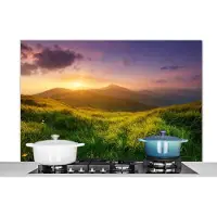 KitchenYeah Spatscherm keuken 120x80 cm - Kookplaat achterwand Bergen - Zon - Natuur - Muurbeschermer - Spatwand fornuis - Hoogwaardig aluminium