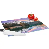 KitchenYeah Glazen Snijplank - 39x28 - Bergen - Bos - Water - Lucht - Roze - Paars - Snijplanken Glas