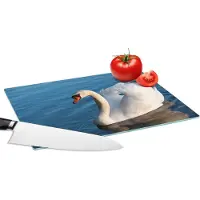 KitchenYeah Glazen Snijplank - 28x20 - Zwaan - Water - Vogel - Wit - Snijplanken Glas