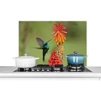 KitchenYeah Spatscherm keuken 80x55 cm - Kookplaat achterwand Vogel - Kolibrie - Bloemen - Muurbeschermer - Spatwand fornuis - Hoogwaardig aluminium