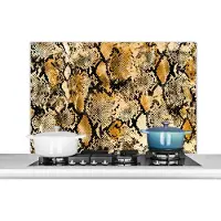 KitchenYeah Spatscherm keuken 100x65 cm - Kookplaat achterwand Dierenprint - Goud - Slang - Schubben - Muurbeschermer - Spatwand fornuis - Hoogwaardig aluminium