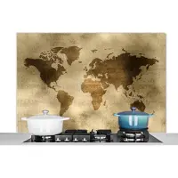 KitchenYeah Spatscherm keuken 120x80 cm - Kookplaat achterwand Wereldkaart - Waterverf - Patronen - Muurbeschermer - Spatwand fornuis - Hoogwaardig aluminium
