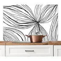 KitchenYeah Spatscherm keuken 120x80 cm - Kookplaat achterwand Kunst - Lijnen - Wit - Zwart - Muurbeschermer - Spatwand fornuis - Hoogwaardig aluminium