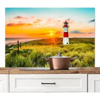 KitchenYeah Spatscherm keuken 120x80 cm - Kookplaat achterwand natuur - Landschap met vuurtoren - Muurbeschermer hittebestendig - Spatwand fornuis - Hoogwaardig aluminium - Aanrecht decoratie landelijk
