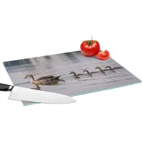 KitchenYeah Glazen Snijplank - 39x28 - Eend - Water - Vogel - Bruin - Snijplanken Glas