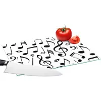 KitchenYeah Glazen Snijplank - 28x20 - Muziek - Patronen - Zwart Wit - Snijplanken Glas
