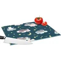 KitchenYeah Glazen Snijplank - 39x28 - Patronen - Kat - Maan - Jongens - Meisjes - Kinderen - Kind - Snijplanken Glas