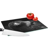 KitchenYeah Glazen Snijplank - 28x20 - Buizerd - Vogel - Dieren - Zwart - Wit - Snijplanken Glas