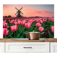 KitchenYeah Spatscherm keuken 120x80 cm - Kookplaat achterwand Tulpen - Molen - Nederland - Muurbeschermer - Spatwand fornuis - Hoogwaardig aluminium