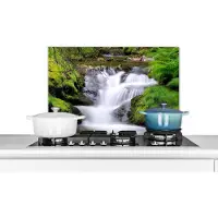KitchenYeah Spatscherm keuken 70x50 cm - Kookplaat achterwand Water - Natuur - Waterval - Muurbeschermer - Spatwand fornuis - Hoogwaardig aluminium