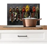 KitchenYeah Spatscherm keuken 60x40 cm - Kookplaat achterwand Lepels - Specerijen - Kaneel - Chili - Muurbeschermer - Spatwand fornuis - Hoogwaardig aluminium
