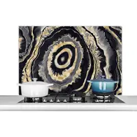 KitchenYeah Spatscherm keuken 100x65 cm - Kookplaat achterwand Agaat - Goud - Geode steen - Marmer print - Muurbeschermer - Spatwand fornuis - Hoogwaardig aluminium