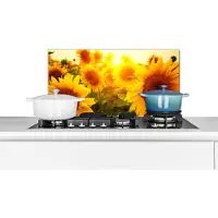 KitchenYeah Spatscherm keuken 60x30 cm - Kookplaat achterwand Zonnebloem - Geel - Bloemen - Zon - Muurbeschermer - Spatwand fornuis - Hoogwaardig aluminium