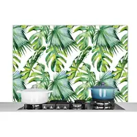 KitchenYeah Spatscherm - Design - Bladeren - Monstera - Jungle - Tropical - Achterwand keuken - 120x80 cm - Spatwand