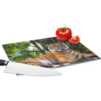 KitchenYeah Glazen Snijplank - 28x20 - Tijger - Dieren - Bos - Bladeren - Jungle - Snijplanken Glas
