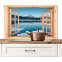 KitchenYeah Spatscherm keuken 100x65 cm - Kookplaat achterwand Doorkijk - Landschap - Winter - Meer - Bergen - Uitzicht - Muurbeschermer - Spatwand fornuis - Hoogwaardig aluminium