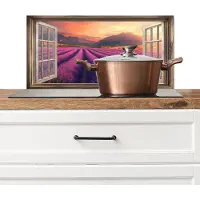 KitchenYeah Spatscherm keuken 60x30 cm - Kookplaat achterwand Doorkijk - Lavendel - Landschap - Bloemen - Paars - Muurbeschermer - Spatwand fornuis - Hoogwaardig aluminium