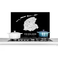 KitchenYeah Spatscherm keuken 90x60 cm - Kookplaat achterwand Friesland - Kaart - Nederland - Muurbeschermer - Spatwand fornuis - Hoogwaardig aluminium
