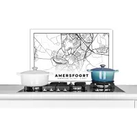 KitchenYeah Spatscherm keuken 70x50 cm - Kookplaat achterwand Kaart - Amersfoort - Zwart - Wit - Muurbeschermer - Spatwand fornuis - Hoogwaardig aluminium