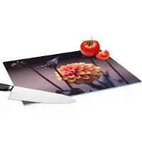 KitchenYeah Glazen Snijplank - 39x28 - Bloemen - Chrysant - Macro - Planten - Snijplanken Glas