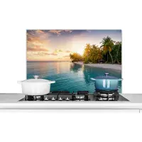 KitchenYeah Spatscherm keuken 80x55 cm - Kookplaat achterwand Strand - Zee - Eiland - Tropisch - Muurbeschermer - Spatwand fornuis - Hoogwaardig aluminium