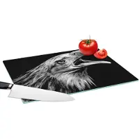 KitchenYeah Glazen Snijplank - 39x28 - Adelaar - Portret - Roofvogels - Zwart - Wit - Vogel - Snijplanken Glas