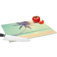 KitchenYeah Glazen Snijplank - 39x28 - Retro - Palmboom - Zon - Zomer - Snijplanken Glas
