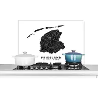 KitchenYeah Spatscherm keuken 90x60 cm - Kookplaat achterwand Friesland - Nederland - Kaart - Wit - Muurbeschermer - Spatwand fornuis - Hoogwaardig aluminium