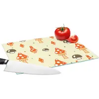 KitchenYeah Glazen Snijplank - 28x20 - Patronen - Paddestoel - Oranje - Snijplanken Glas