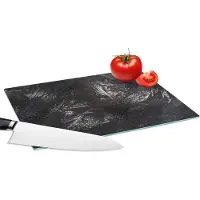 KitchenYeah Glazen Snijplank - 28x20 - Marmer - Stenen - Zwart - Snijplanken Glas
