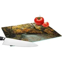 KitchenYeah Glazen Snijplank - 28x20 - Bladeren - Herfst - Bos - Snijplanken Glas