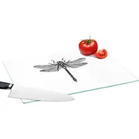 KitchenYeah Glazen Snijplank - 39x28 - Libelle - Insecten - Retro - Zwart wit - Snijplanken Glas