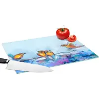 KitchenYeah Glazen Snijplank - 39x28 - Schilderij - Olieverf - Vogel - Tak - Snijplanken Glas