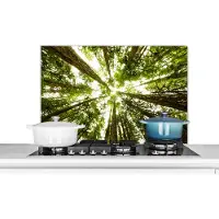 KitchenYeah Spatscherm keuken 90x60 cm - Kookplaat achterwand Hoge groene bomen in jungle - Muurbeschermer - Spatwand fornuis - Hoogwaardig aluminium