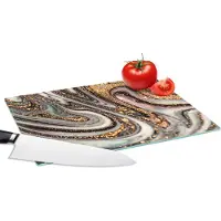 KitchenYeah Glazen Snijplank - 28x20 - Marmerlook - Goud - Glitter - Luxe - Marmer - Wit - Snijplanken Glas