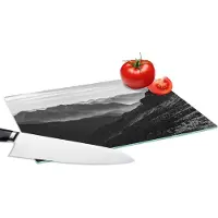 KitchenYeah Glazen Snijplank - 28x20 - Bergen - Natuur - Mist - Snijplanken Glas
