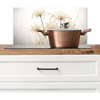 KitchenYeah Spatscherm keuken 60x30 cm - Kookplaat achterwand Bloemen - Wit - Zonlicht - Muurbeschermer - Spatwand fornuis - Hoogwaardig aluminium