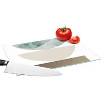 KitchenYeah Glazen Snijplank - 28x20 - Geometrische vormen - Minimalisme - Pastel - Snijplanken Glas