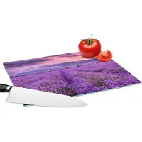 KitchenYeah Glazen Snijplank - 28x20 - Lavendel - Paars - Bloemen - Veld - Snijplanken Glas